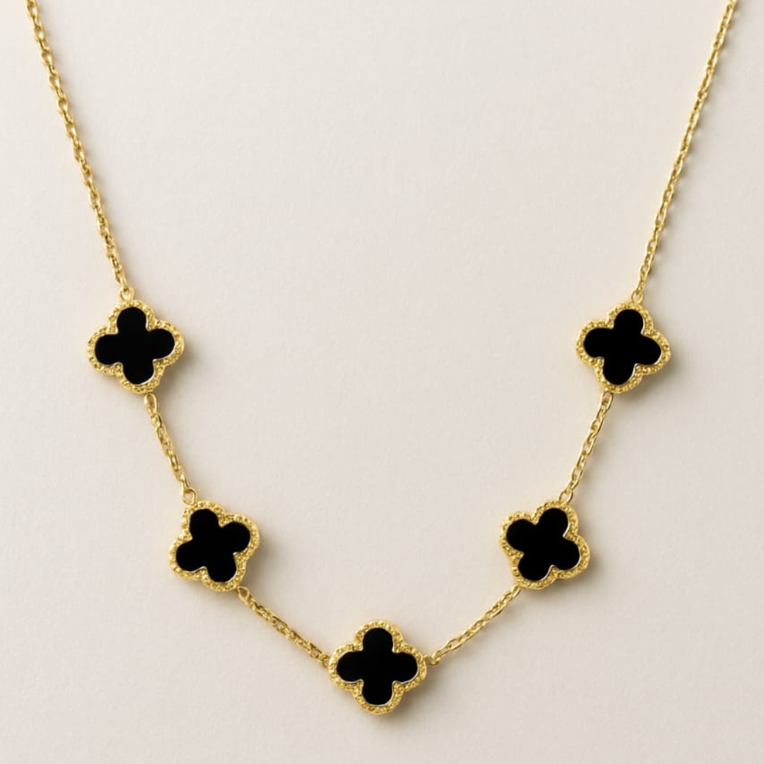 Elegant Black Clover Jewelry Set – Necklace, Bracelet & Earrings