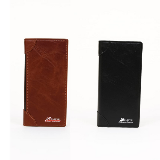 Two-Tone Synthetic Leather Wallet — Slim Bifold with Card Slots & ID Window