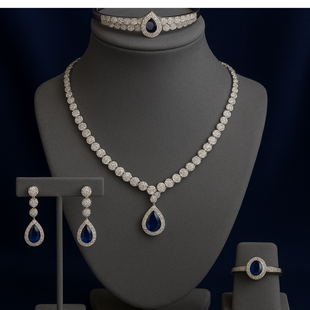 Royal Blue Stone Jewelry Set – Necklace, Earrings, Ring & Bracelet Combo