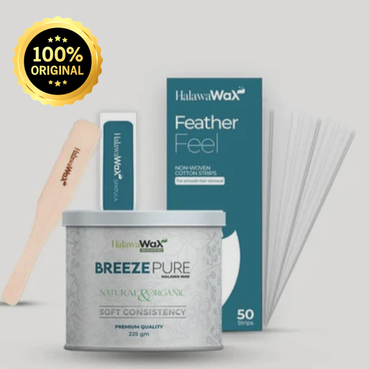 HalawaWax Breeze Pure Hair Removal Kit – Natural & Organic Sugaring Wax with Strips and Spatula (225g)