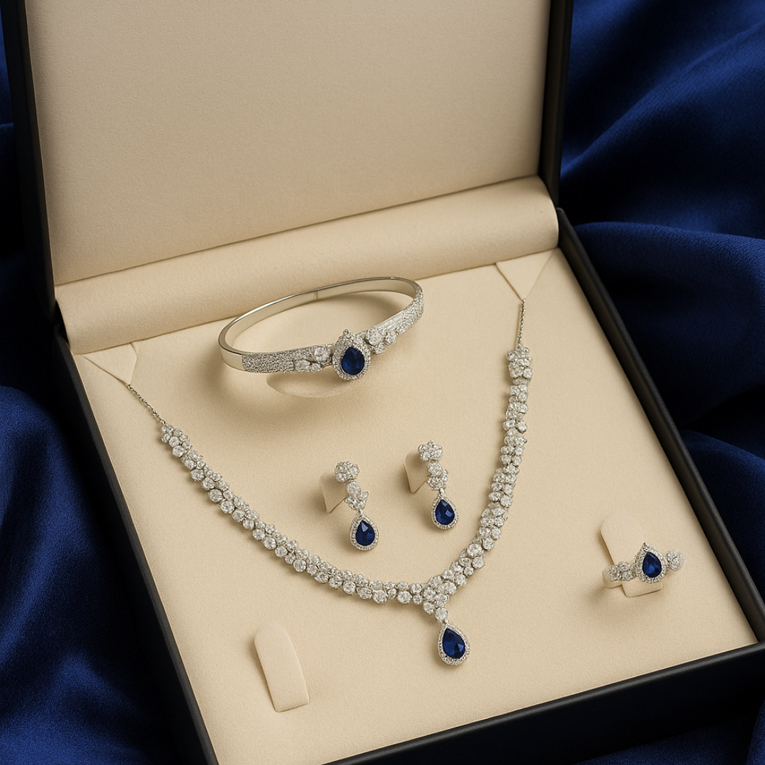 Royal Blue Stone Jewelry Set – Necklace, Earrings, Ring & Bracelet Combo