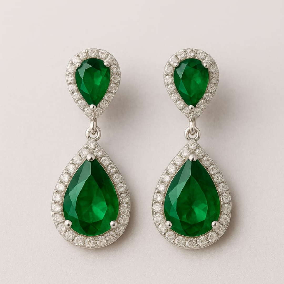 Elegant 1 Carat Emerald Green Jewelry Set – Necklace, Earrings & Bracelet