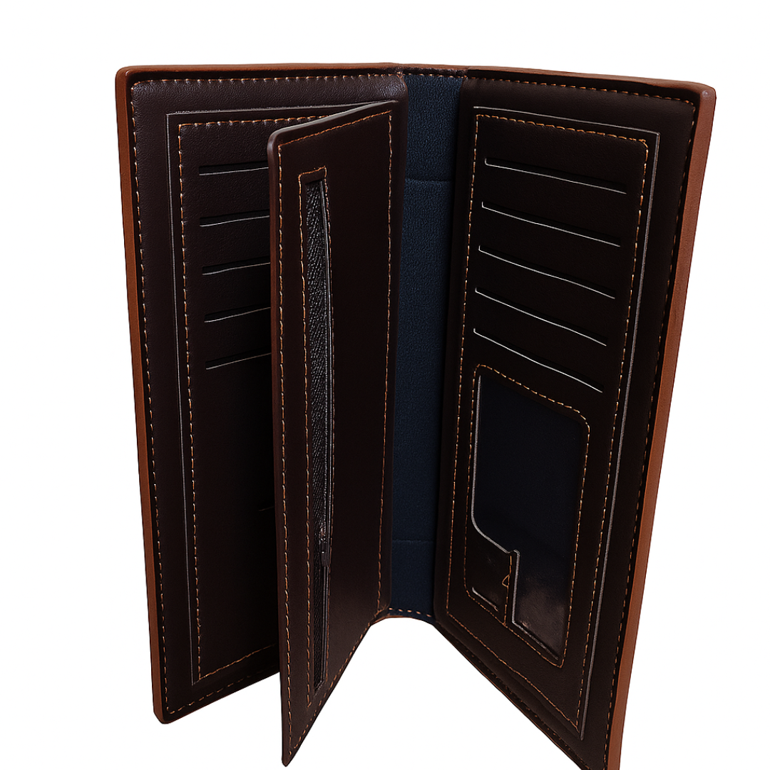 Two-Tone Synthetic Leather Wallet — Slim Bifold with Card Slots & ID Window