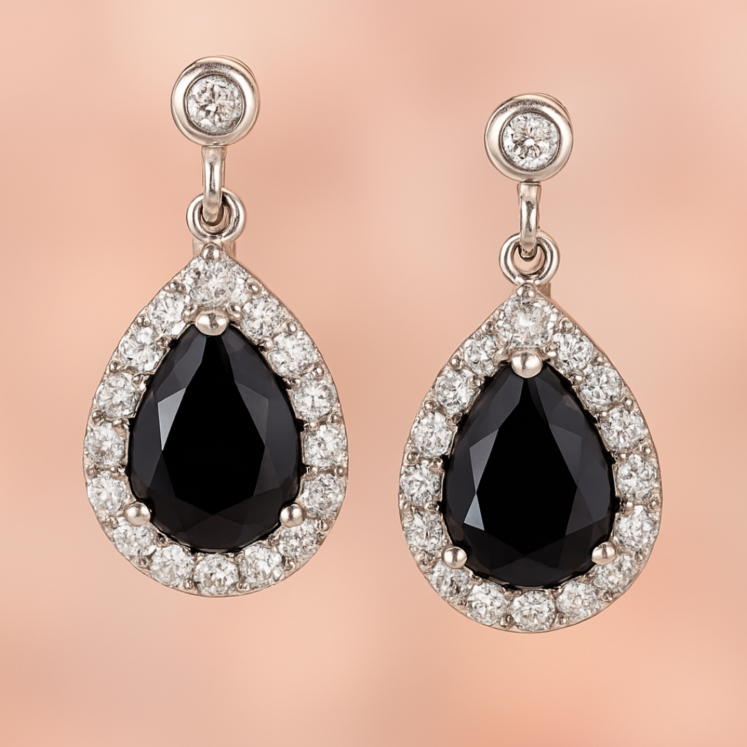 Elegant Black Stone Necklace & Earring Set – Crystal Accents