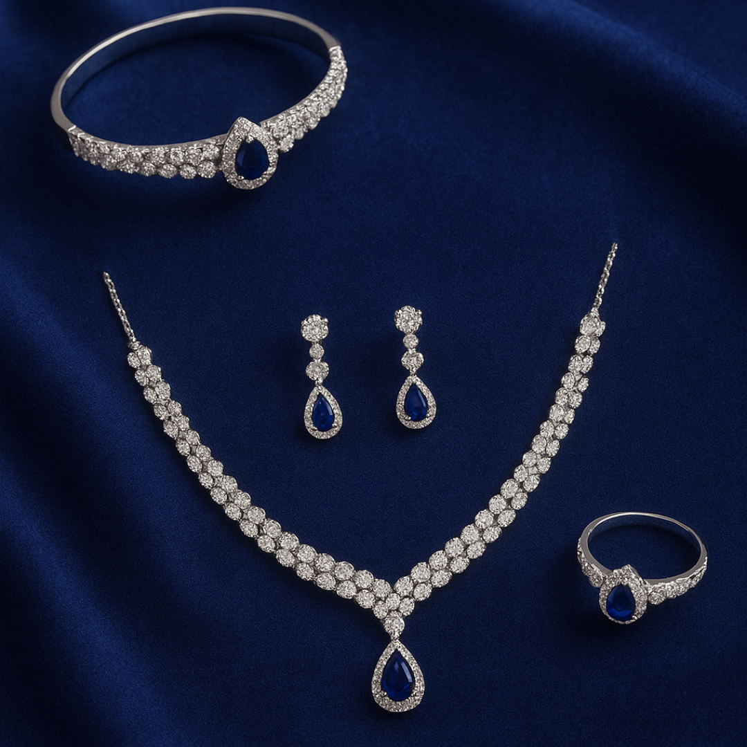 Royal Blue Stone Jewelry Set – Necklace, Earrings, Ring & Bracelet Combo
