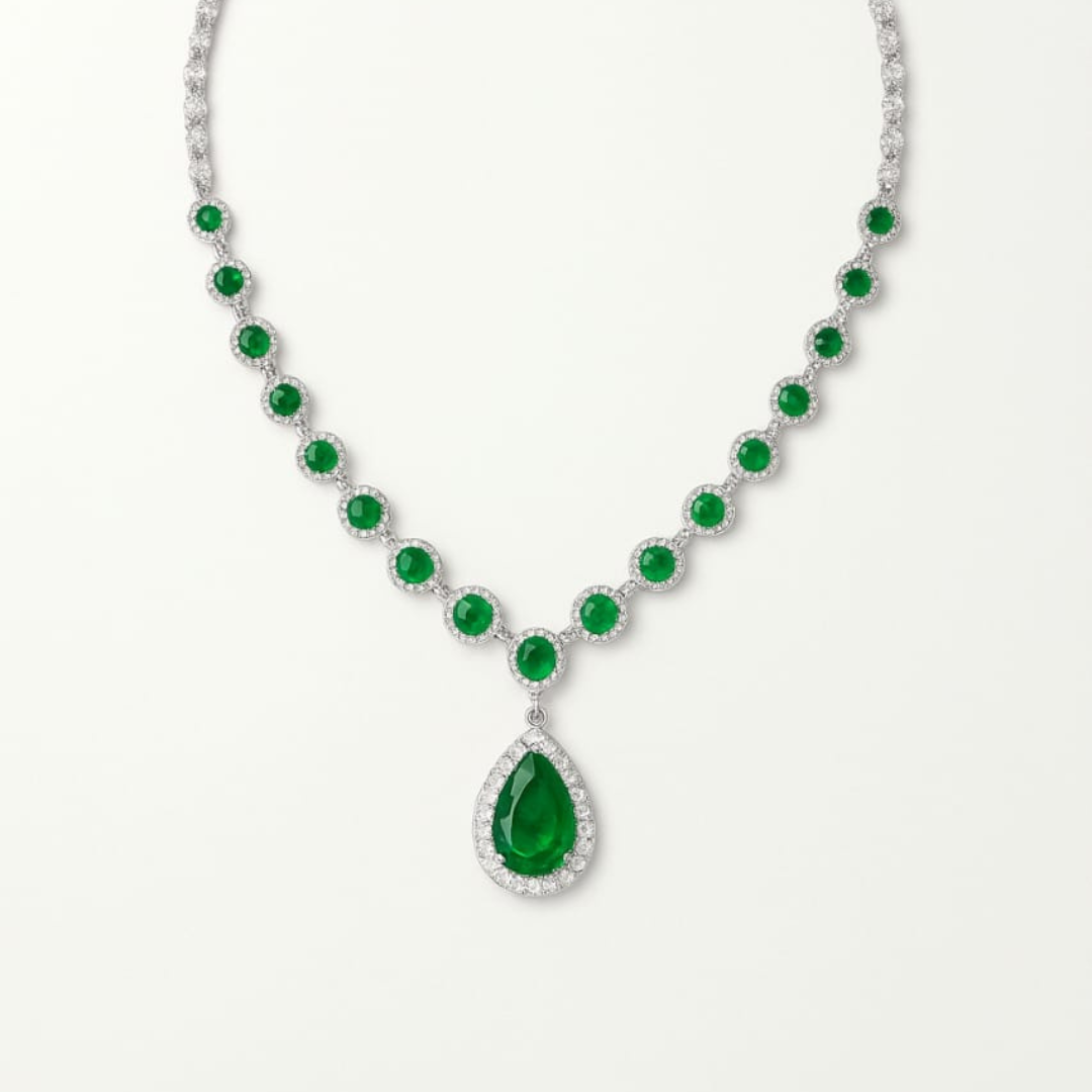 Elegant 1 Carat Emerald Green Jewelry Set – Necklace, Earrings & Bracelet